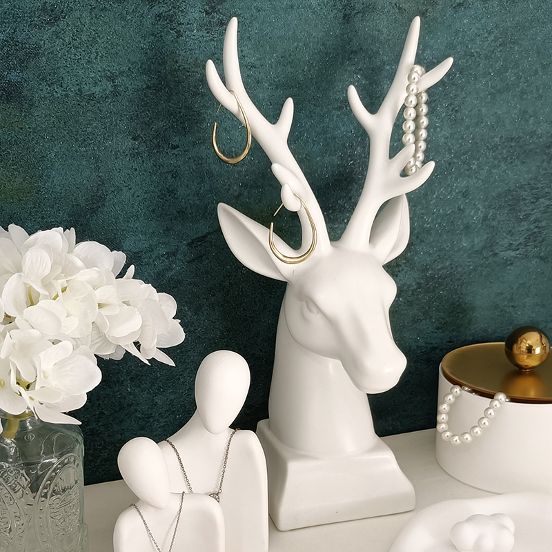 Featured decorative deer head  jewelry display stand necklace rack earrings ring ornament holders - Decorative jewelry display - 2
