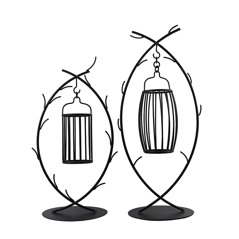 Metal alloy bird cage shape candle holder